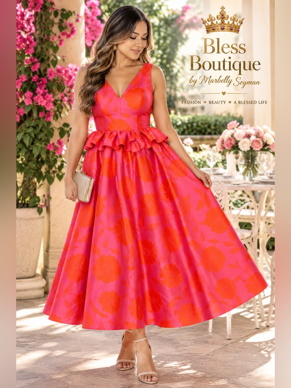 Kate Spade New York Floral Peplum Midi Dress Pink Orange Size 6